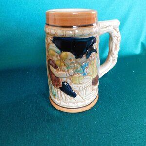 Ceramic Beer Stein – Three Men Scene – Vintage Tavern Mug